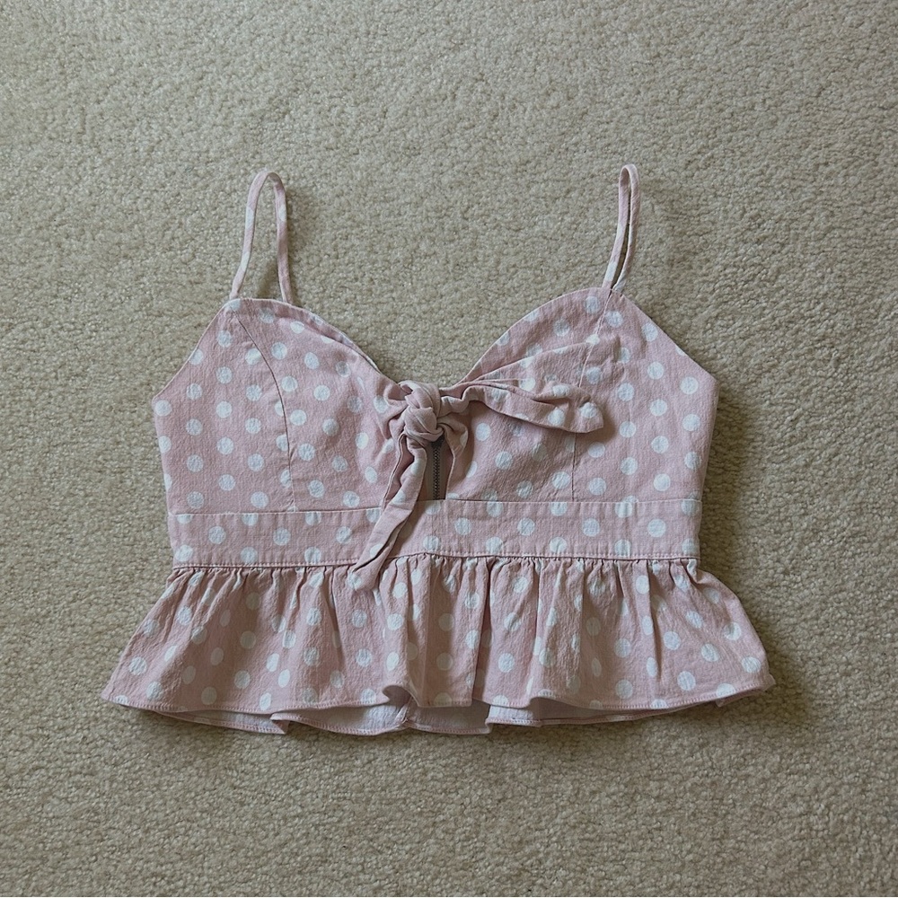 English Factory pink and white polka dot tank top